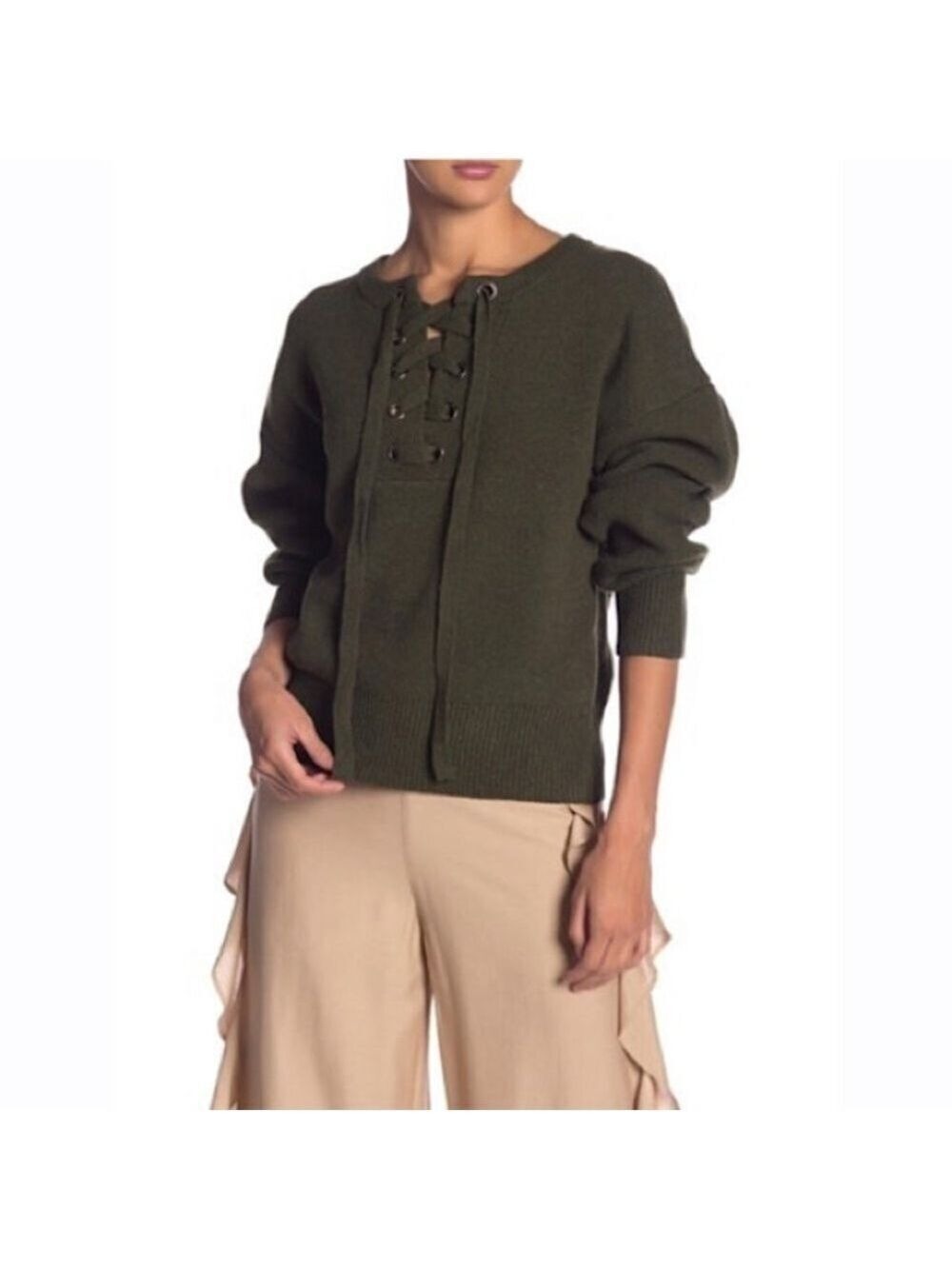 Women’s Endless Rose Green Lace Up Sweater M!
